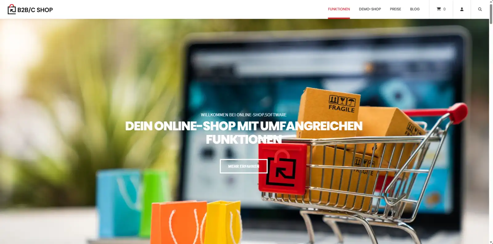 ONLINE-SHOP.SOFTWARE steht für Commerce-Oberflächen mit klarem Produktfokus. Hauptansicht
