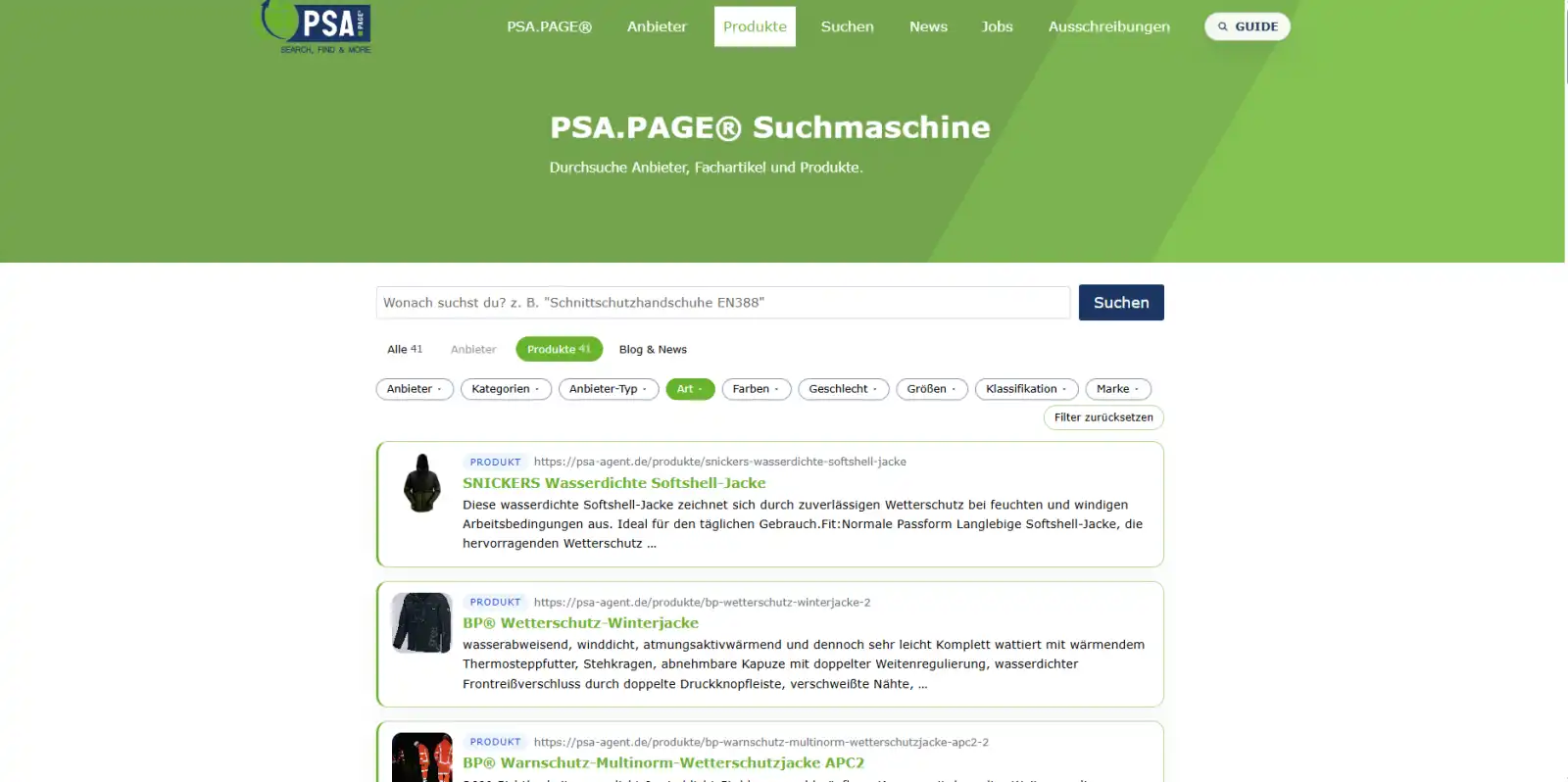 PSA.PAGE® Suchseite